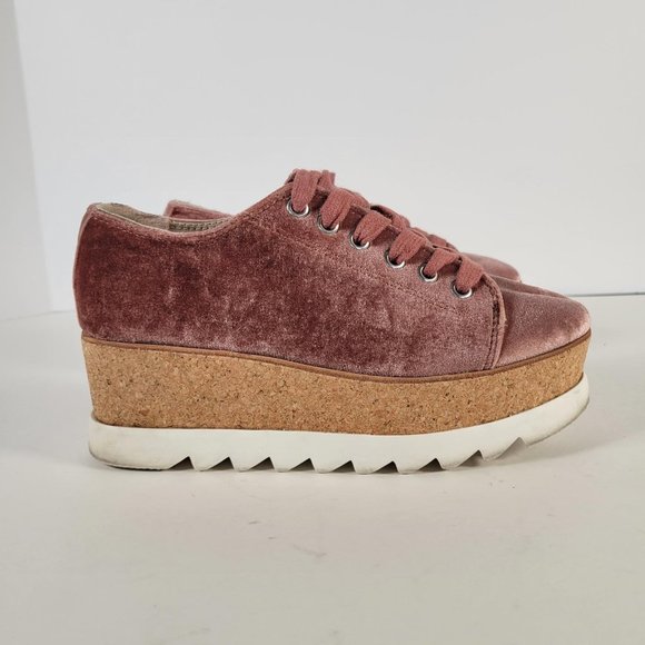 STEVE MADDEN Pink KORRIE Velour Cork Chunky Heel Lace Up Shoes Women Size 5.5 - Picture 4 of 11